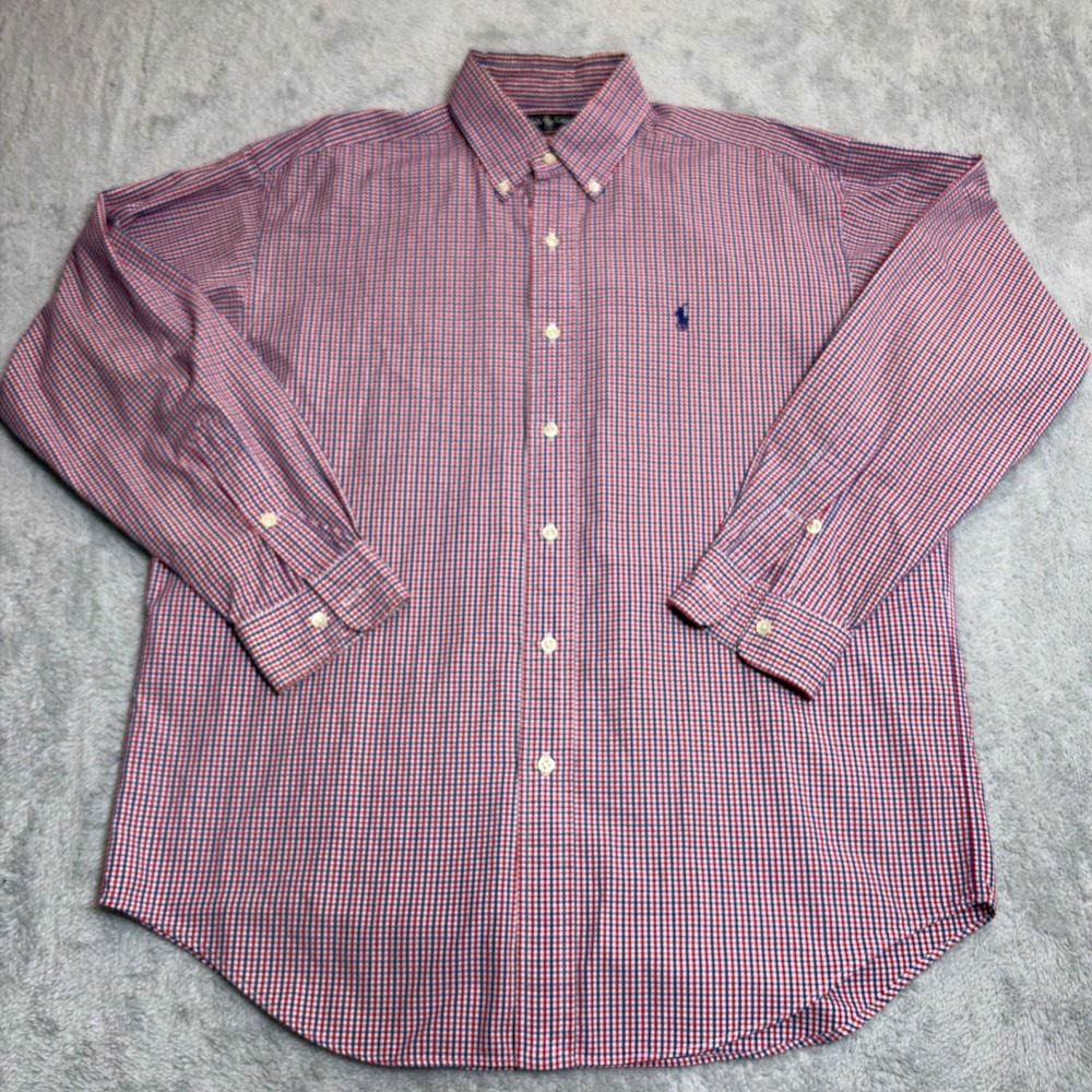 Ralph Lauren Blake Shirt Mens M Red White Blue Gingham Check Cotton Button Down